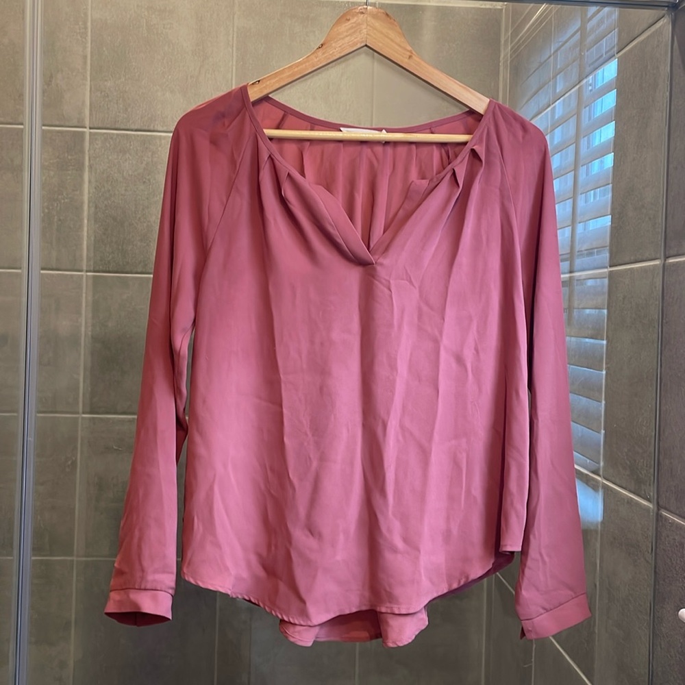 Lush Long Sleeve Blouse, Size Small, Mauve Pink